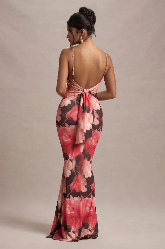 Kelila | Red Floral Print Strappy Open-Back Split Maxi Dress