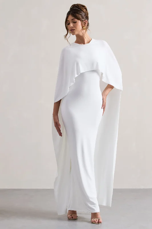 Palena | White Draped Maxi Dress With Cape Sleeves