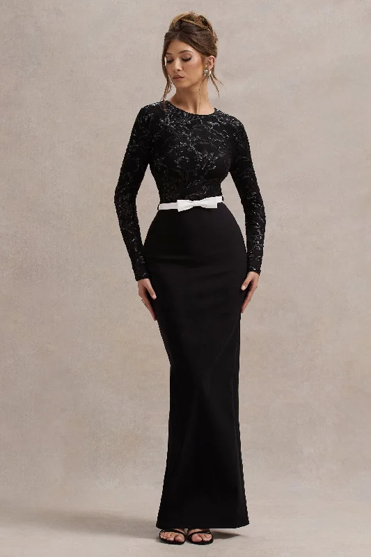 Zenith | Black Lace Long-Sleeve Maxi Dress